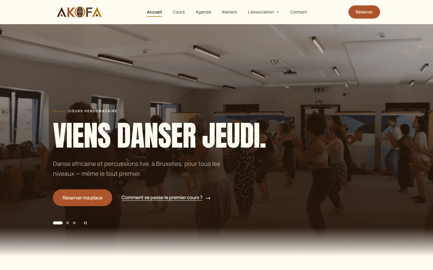 AKOFA ASBL homepage: “Come dance on Thursday”, African dance classes in Brussels